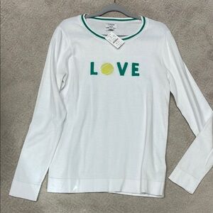White Long Sleeve Sweater with 'LOVE' Graphic, tennis